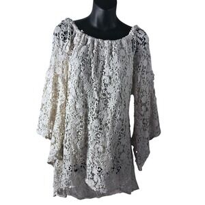 Bronte Lace Tunic Top Size M Cream Crochet Bell Sleeve Boho Women